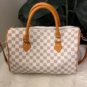 Checkered Grey and White Satchel EUC
